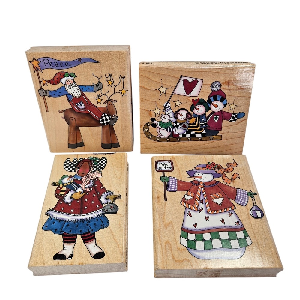 Alma Lynne Designs Inkadinkado Christmas Rubber Stamps Set of 4 Wood Mounted